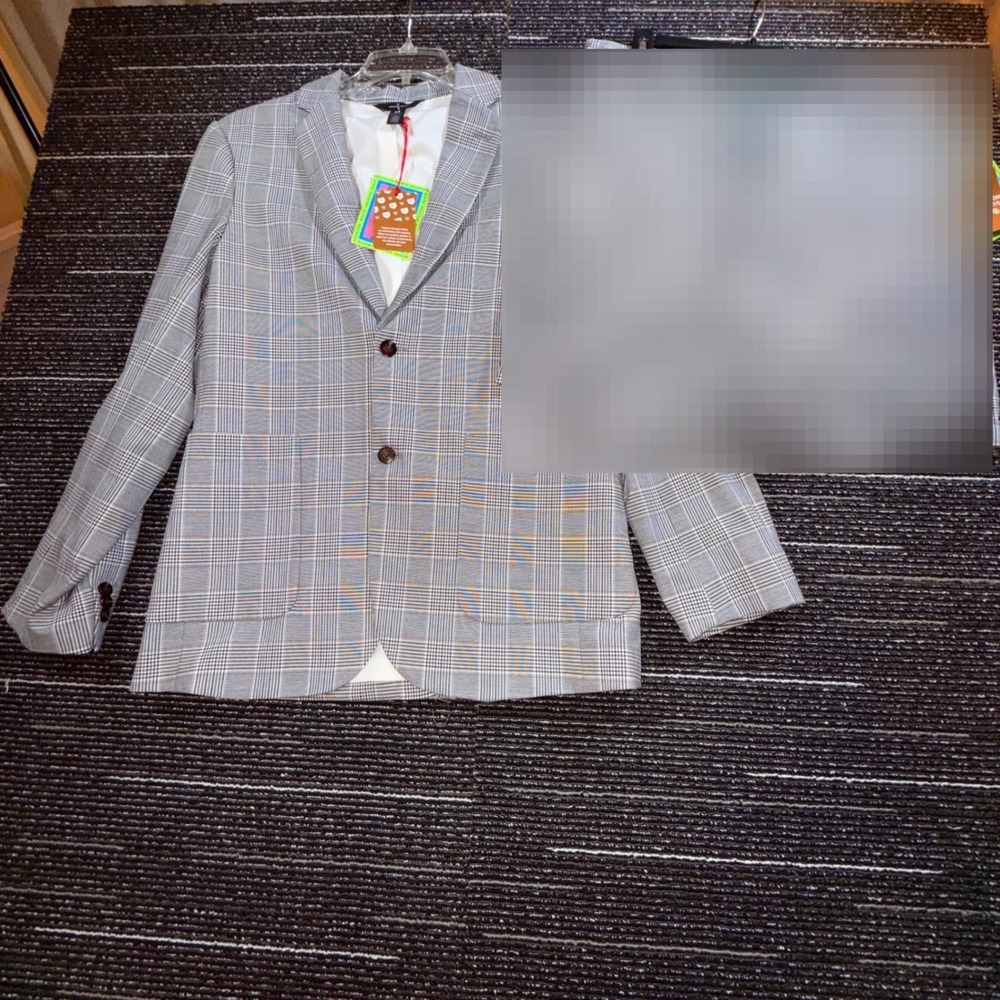 Houston White Blazer Women XL NWT Grey Glen Plaid Stretch Tailored Jacket